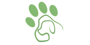 A green dog paw print with paw pad shaped like a dog