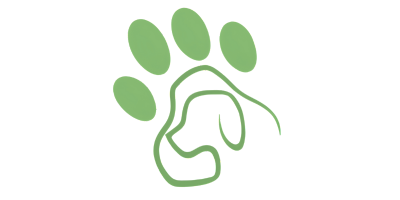 A green dog paw print with paw pad shaped like a dog